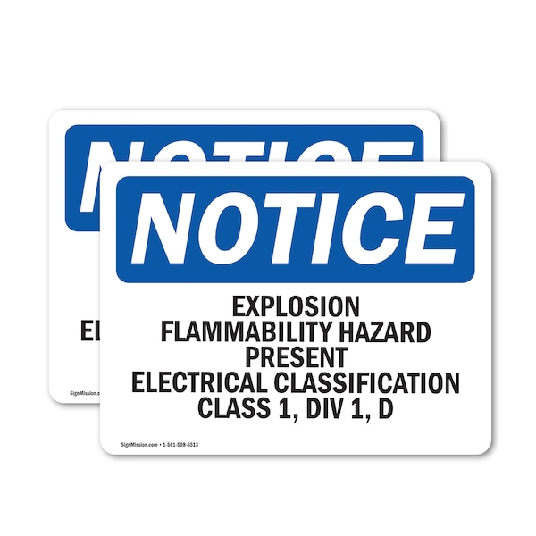 Signmission Explosion Flammability Hazard Present Electrical OSHA Notice Sign, Vinyl Decal, 14in x 10in, 2PK OS-2PACK-NS-D-1014-L-12269 - main
